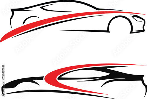 Dynamic Car Silhouette Line Art with Red and Black Colors