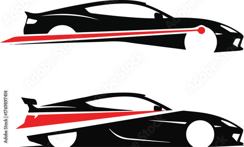 Modern Abstract Sports Car Silhouettes with Dynamic Red Accents