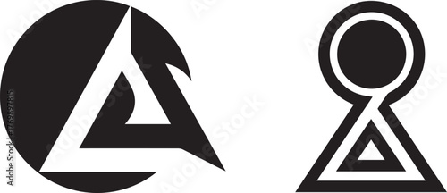 Abstract Geometric Symbols Featuring Circles and Triangles in Black White