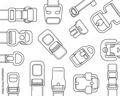 release buckles, backpack clip, strap fastener, outdoor gear, technical drawing, hardware design, locking mechanism, durable accessory, adjustable strap