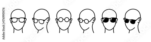Person with glasses icons. Wellington glasses, round glasses, sunglasses.