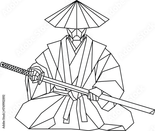 Samurai warrior with katana in geometric style