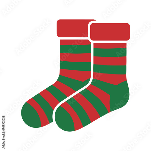 Red and green Christmas socks illustration, festive holiday decor