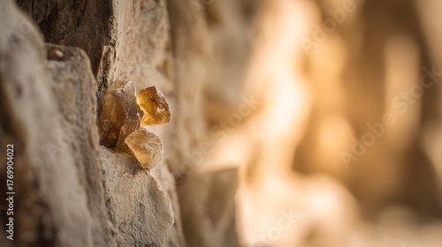 boswellia. Golden resin droplets forming on tree bark in warm sunlight. gardening catalogs, home-decor guides, designed for gardening and botanical catalogs, enhances decor appeal.