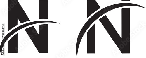 Black Letter N Logo Design with Curved Swoosh Element