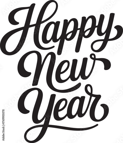 Elegant brush script happy new year text design for festive celebrations and greetings isolated on transparent background