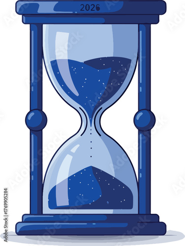 Blue Hourglass with Dark Blue Sand and Year Marking in Modern Style
