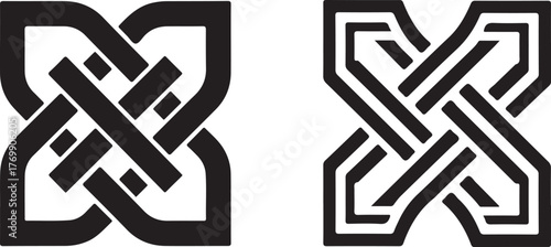 Abstract Geometric Interlocking Knot Designs on White Background Vector