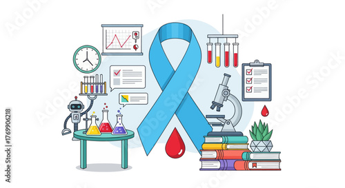Blue ribbon symbolizes medical research and awareness for diabetes and prostate cancer treatment vector