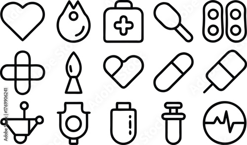 Scalable medical health care vector icons set for digital and print applications eps