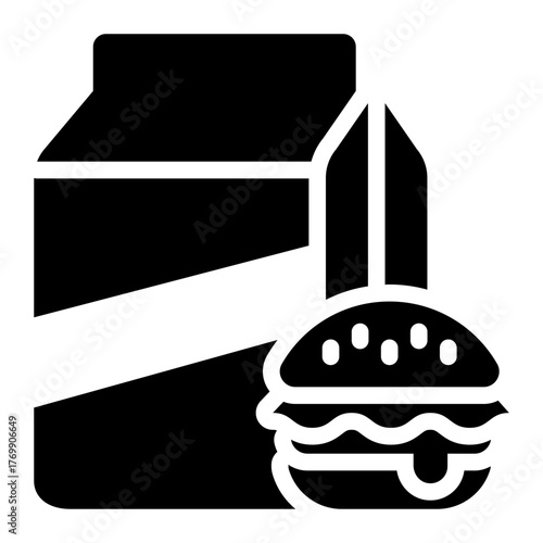 take away glyph icon for burger and drink packaging for delivery