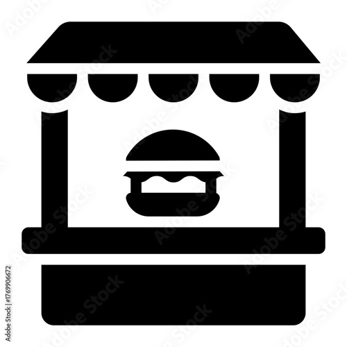 burger shop food stall glyph icon for street market