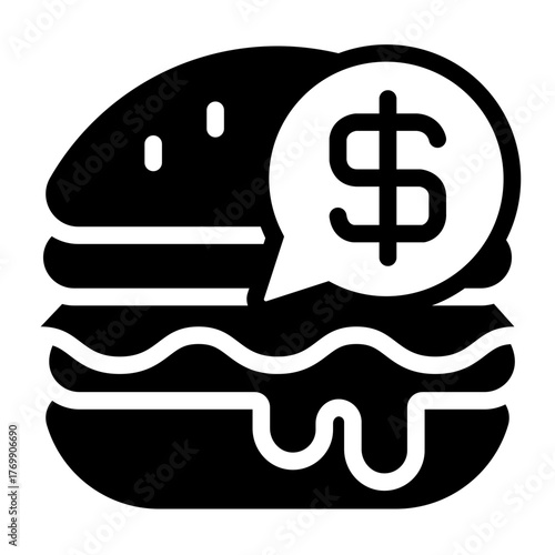 burger with price tag glyph icon for menu display