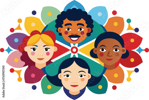 multiracial faces merged in harmony unity.