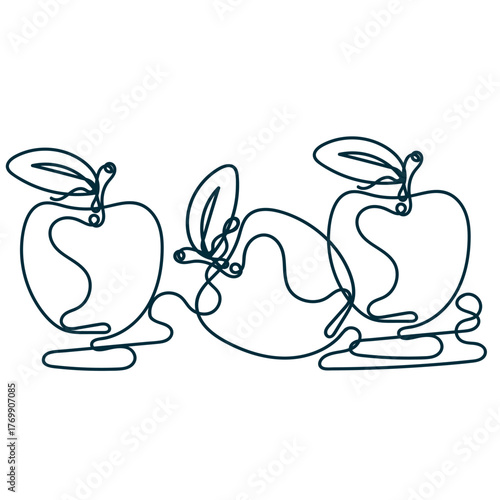 continuous line drawing apple fruit illustration vector