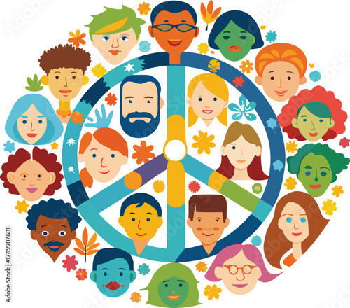 world peace symbol formed with diverse.