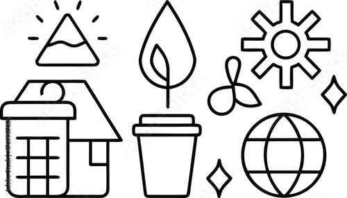 Set of eco-friendly sustainability outline icons vector graphics for environmental concepts
