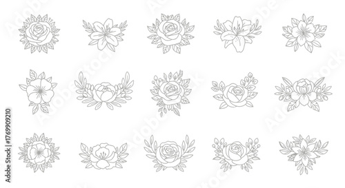 Floral Monoline Badges Collection vector Flower Designs Set Illustration