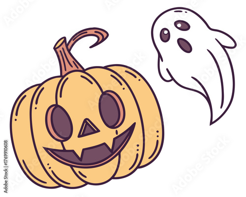 Halloween pumpkin and ghost for spooky season