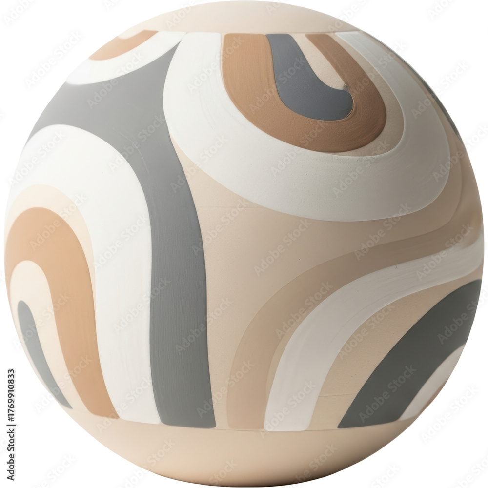 Fototapeta premium Modern decorative sphere with abstract wavy pattern in neutral beige and grey tones
