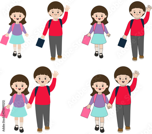 학교에 입학한 초등학생 소년과 소녀