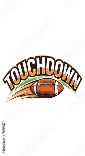 American football with touchdown text