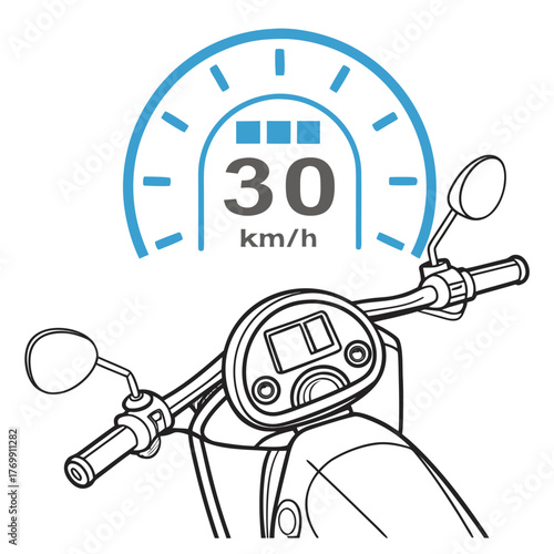 Illustration of a scooter dashboard showing speed