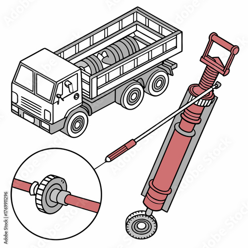 Illustration of a truck with a hydraulic system
