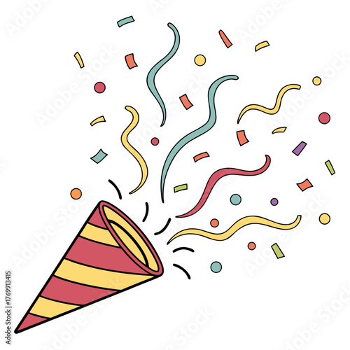 Exploding party popper with confetti