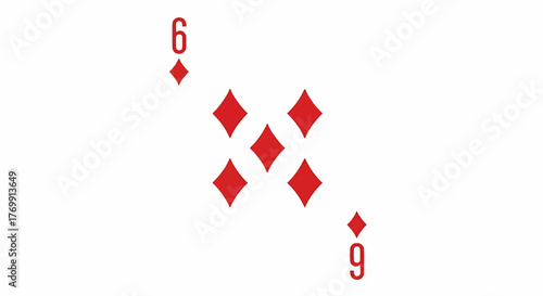 Illustration of the six of diamonds playing card with red diamond symbols on a white background