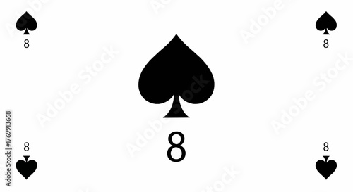 An eight of spades playing card with a large spade symbol and four smaller corner symbols displayed