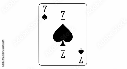 Seven of spades playing card showing the suit and rank in a simple and clean design on a white background