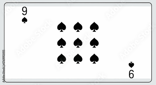 Nine of spades playing card featuring nine spade symbols and the numbers nine and six in corners