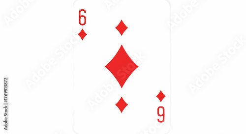 Illustration of the six of diamonds playing card with red suit symbols and number indicators on white