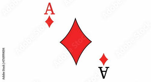 An illustration of the ace of diamonds playing card with red suit symbols on a white background card