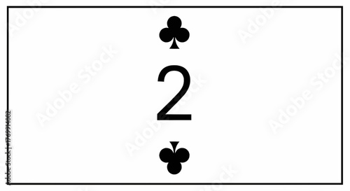 Illustration of the two of clubs playing card with a black border and white background design element