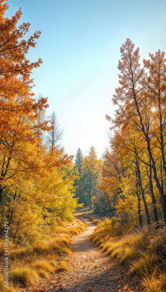 Naklejka premium Autumn forest path with colorful foliage