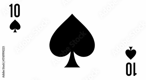 A playing card showing the ten of spades with black symbols on a white background design element