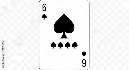 Six of spades playing card featuring spade symbols and number six and nine on a white background card