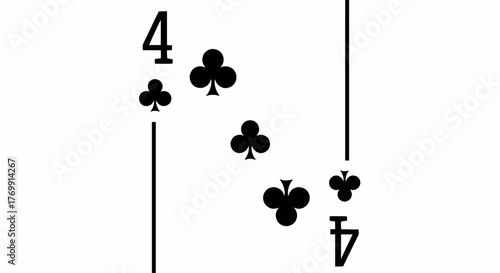 A playing card featuring the number four and the symbol for clubs in a minimalist black and white design