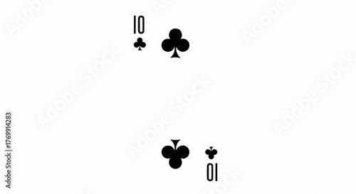 Illustration of the ten of clubs playing card with black suit symbol on a white background plain design