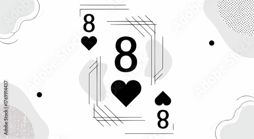 Illustration of the eight of hearts playing card with abstract shapes on a white background