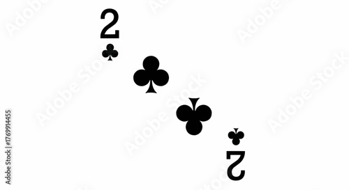 Illustration of the two of clubs playing card with black suits on a white background design element