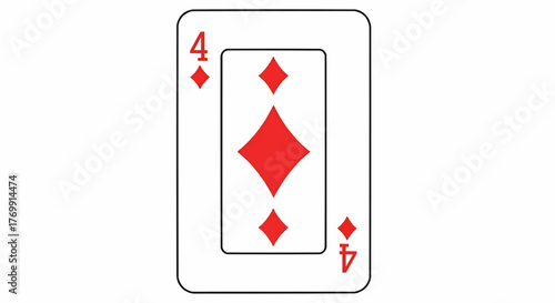 Illustration of the four of diamonds playing card featuring red diamond symbols and red number four details