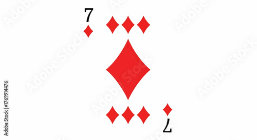 Illustration of the seven of diamonds playing card with red diamond symbols and number seven text
