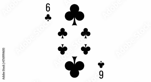 Six of clubs playing card with black suit symbol and number indicators on a white background card