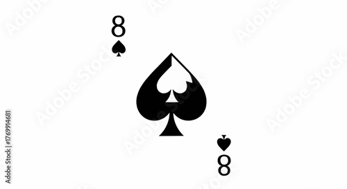 Illustration of the eight of spades playing card with black spade and number on a white background
