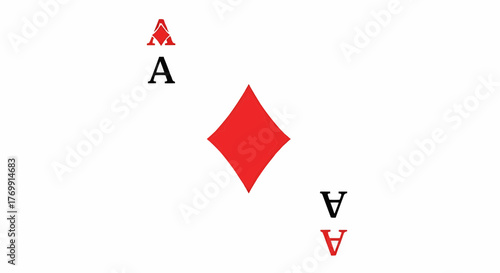 Illustration of an ace of diamonds playing card with red suit symbol and black letter a design element
