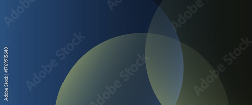 Abstract background with a dark blue background featuring overlapping translucent circles. Blue and yellow hues create a smooth texture. Minimal abstract circles vector gradient background