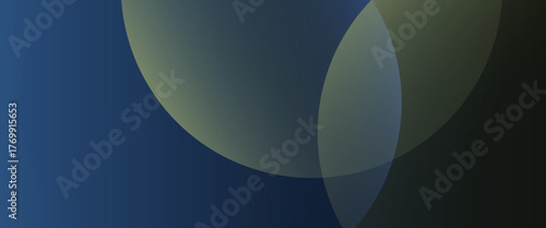 Abstract background with a dark blue background featuring overlapping translucent circles. Blue and yellow hues create a smooth texture. Minimal abstract circles vector gradient background